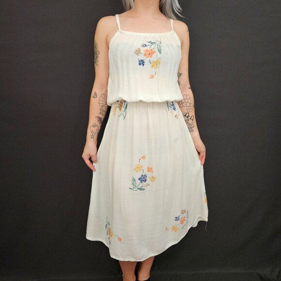 Vintage Dresses & Skirts - Vintage Floral Spaghetti Strap Blouson Sun Dress